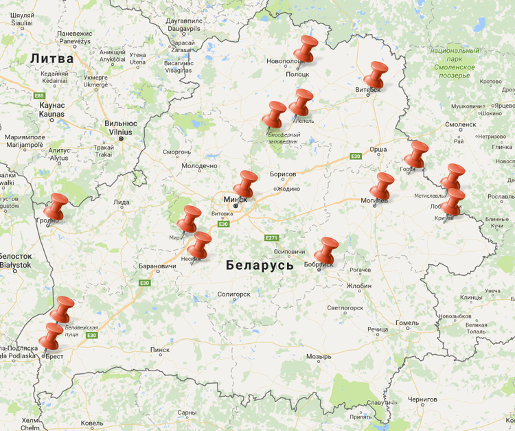 Карта беларусь достопримечательности